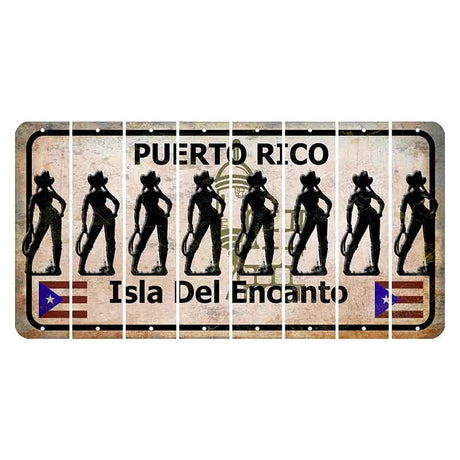 Puerto Rico White Isla Del Encanto Cut License Plate Strips (Set of 8) Cowgirl