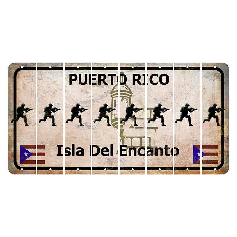 Puerto Rico White Isla Del Encanto Cut License Plate Strips (Set of 8) Soldier - Running