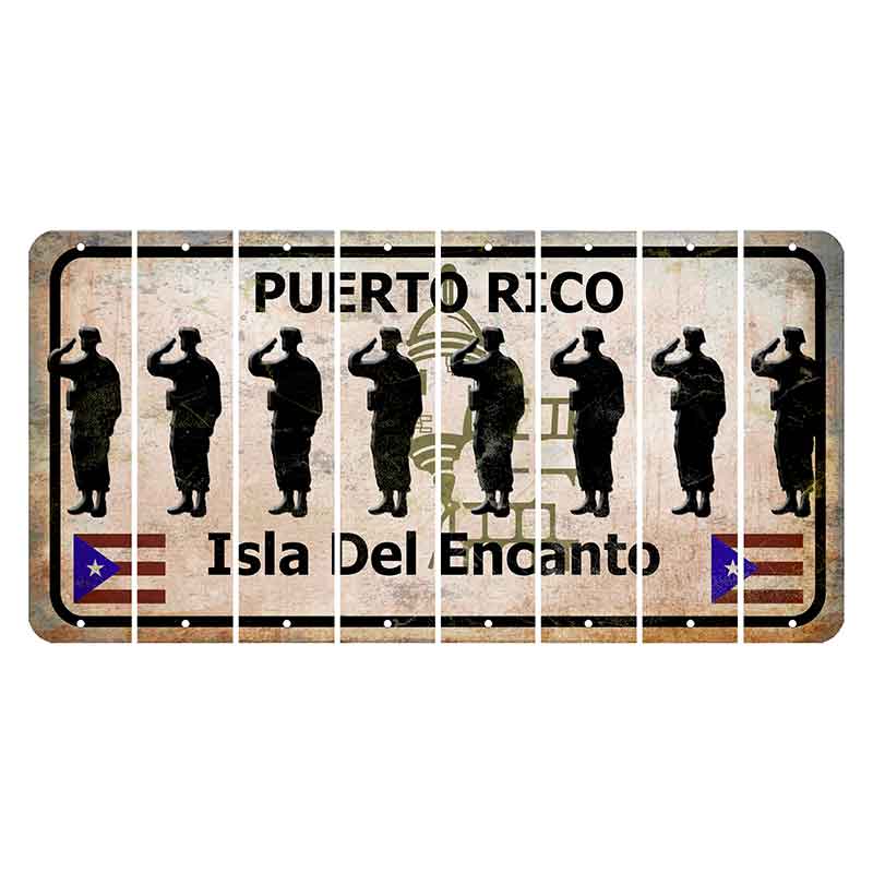 Puerto Rico White Isla Del Encanto Cut License Plate Strips (Set of 8) Soldier - Saluting