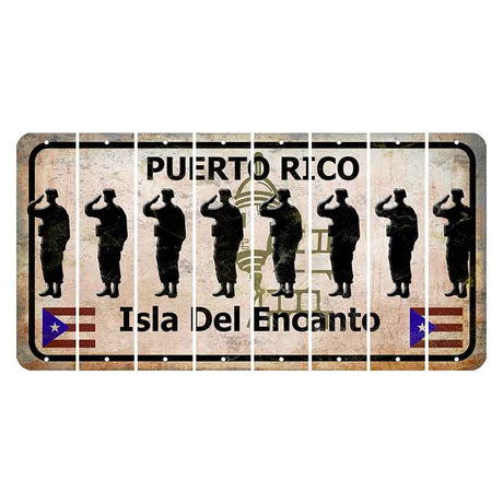 Puerto Rico White Isla Del Encanto Cut License Plate Strips (Set of 8) Soldier - Saluting