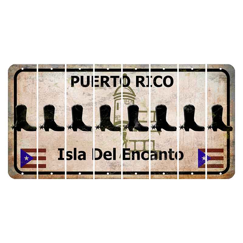 Puerto Rico White Isla Del Encanto Cut License Plate Strips (Set of 8) Cowboy Boot