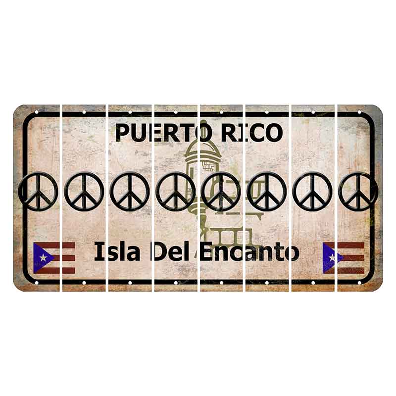 Puerto Rico White Isla Del Encanto Cut License Plate Strips (Set of 8) Peace Sign