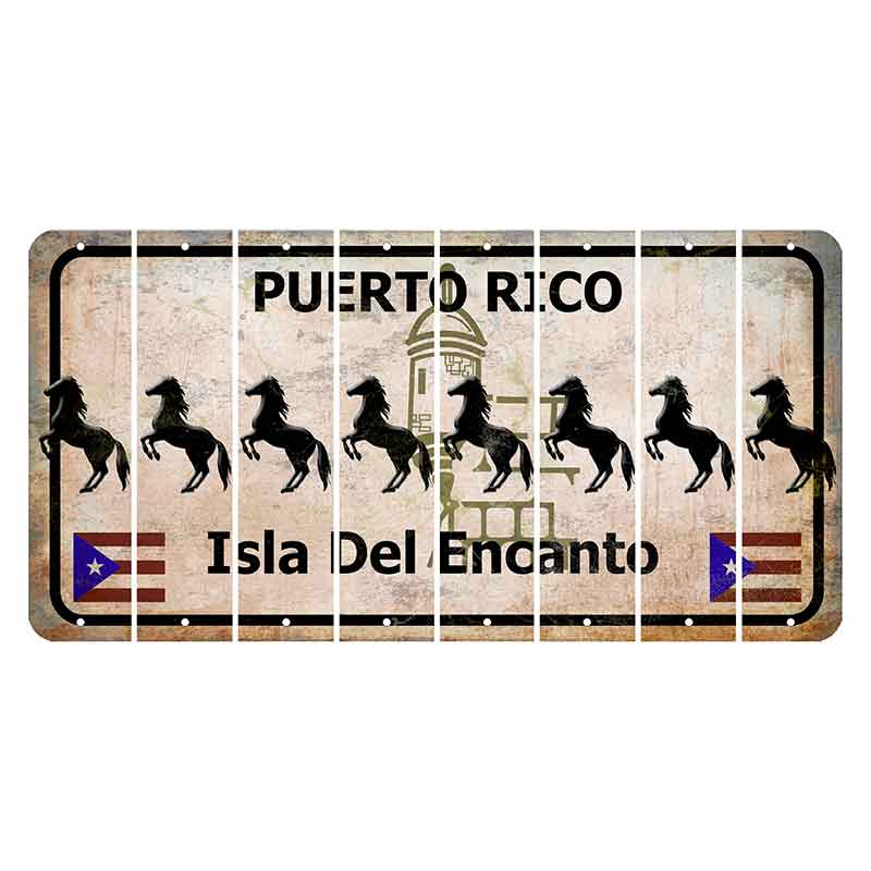 Puerto Rico White Isla Del Encanto Cut License Plate Strips (Set of 8) Horse