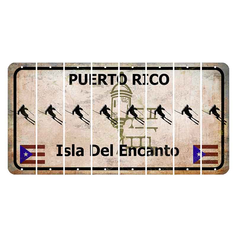 Puerto Rico White Isla Del Encanto Cut License Plate Strips (Set of 8) Skier