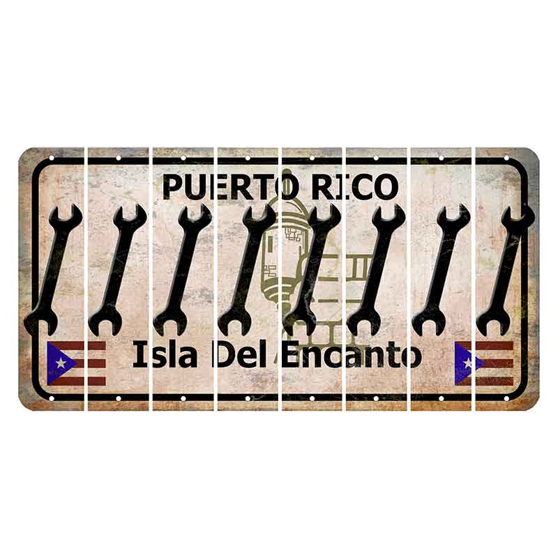 Puerto Rico White Isla Del Encanto Cut License Plate Strips (Set of 8) Wrench