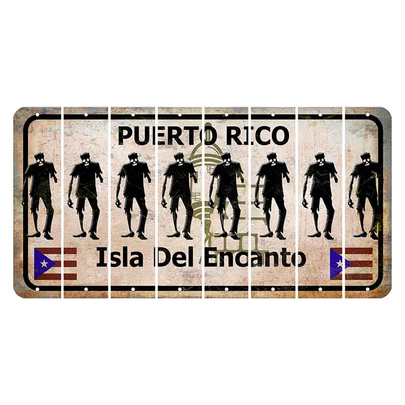 Puerto Rico White Isla Del Encanto Cut License Plate Strips (Set of 8) Zombie