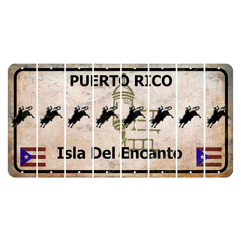 Puerto Rico White Isla Del Encanto Cut License Plate Strips (Set of 8) Bull Rider