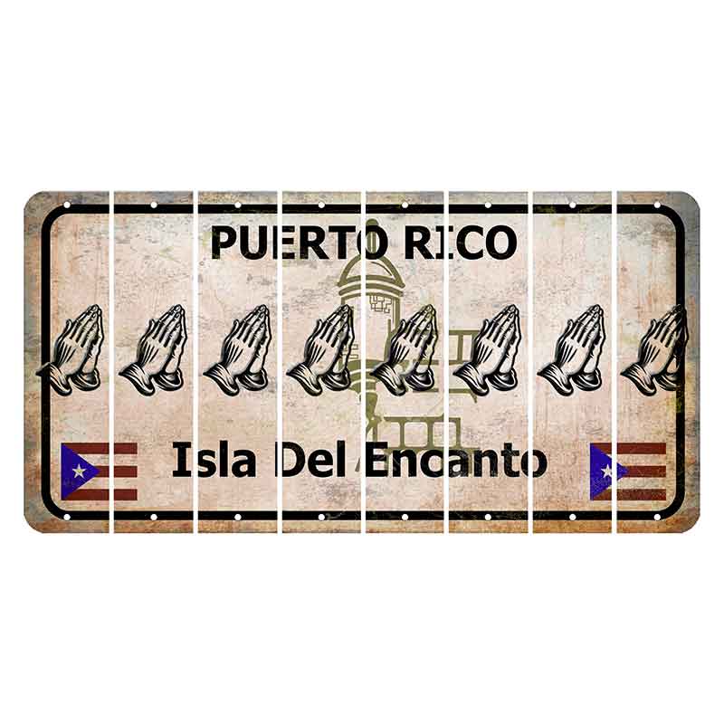 Puerto Rico White Isla Del Encanto Cut License Plate Strips (Set of 8) Praying Hands