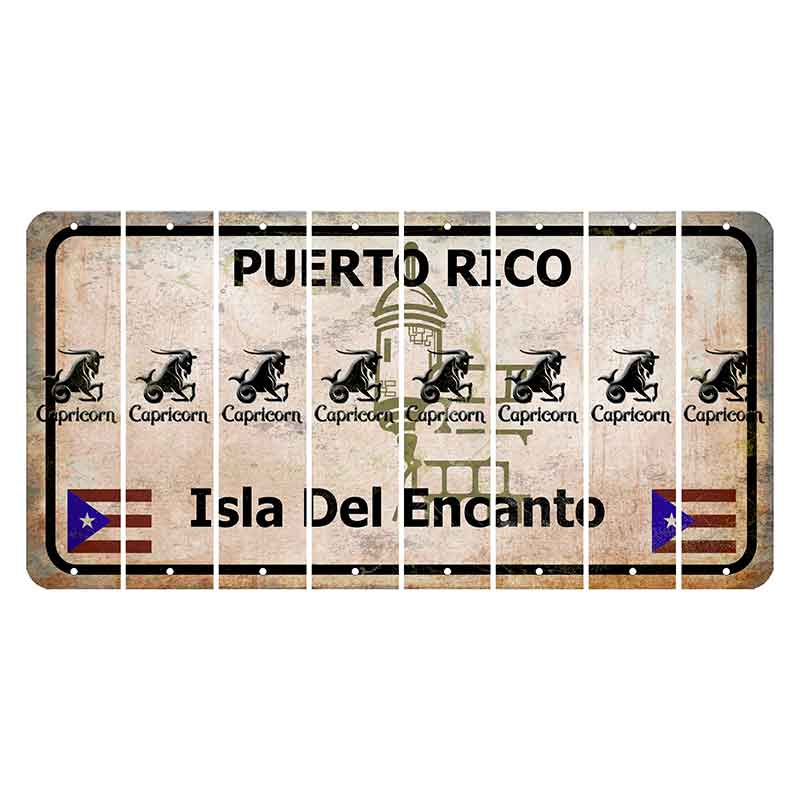 Puerto Rico White Isla Del Encanto Cut License Plate Strips (Set of 8) Zodiac Sign - Capricorn