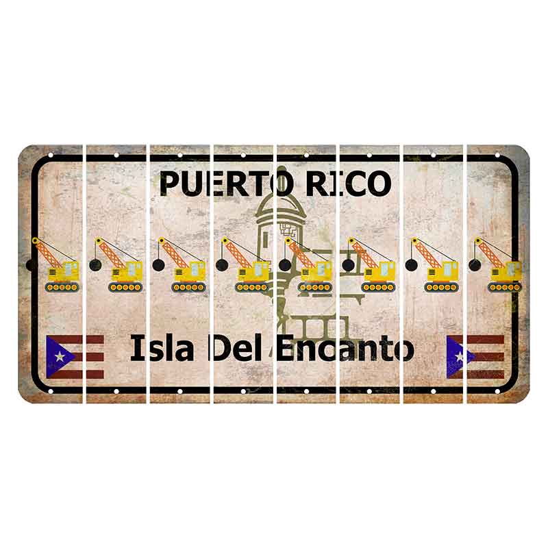 Puerto Rico White Isla Del Encanto Cut License Plate Strips (Set of 8) Wrecking Ball Crane