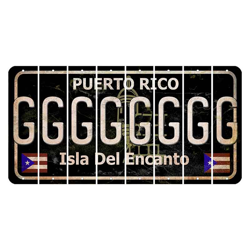 Puerto Rico Black Isla Del Encanto Cut License Plate Strips (Set of 8) G