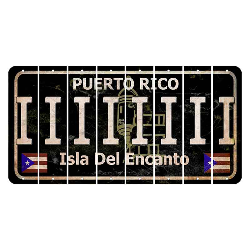 Puerto Rico Black Isla Del Encanto Cut License Plate Strips (Set of 8) I