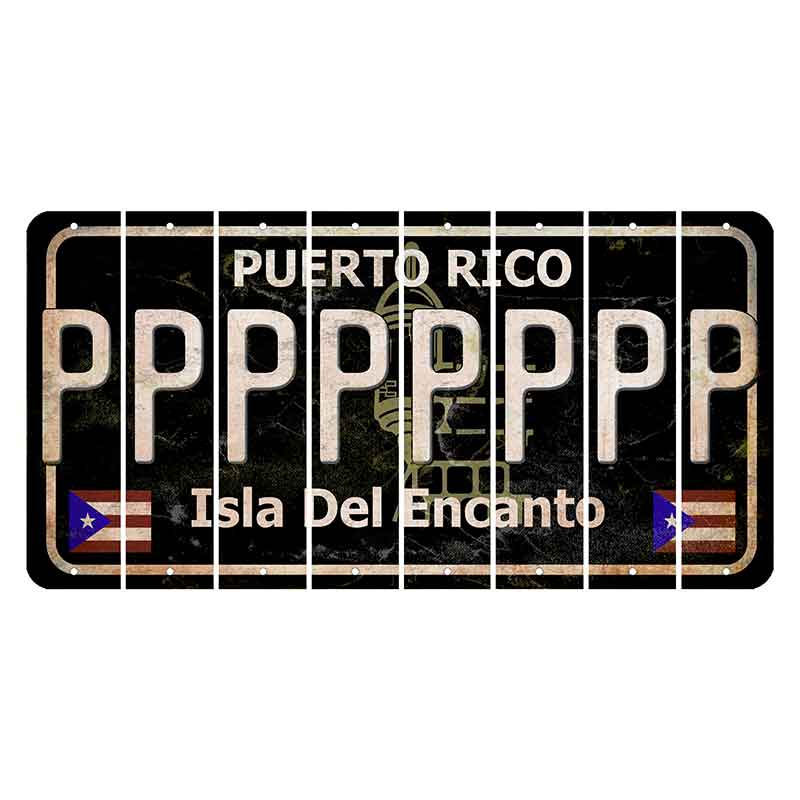 Puerto Rico Black Isla Del Encanto Cut License Plate Strips (Set of 8) P