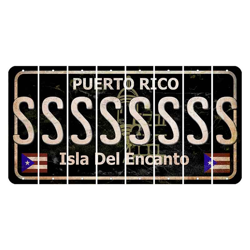 Puerto Rico Black Isla Del Encanto Cut License Plate Strips (Set of 8) S