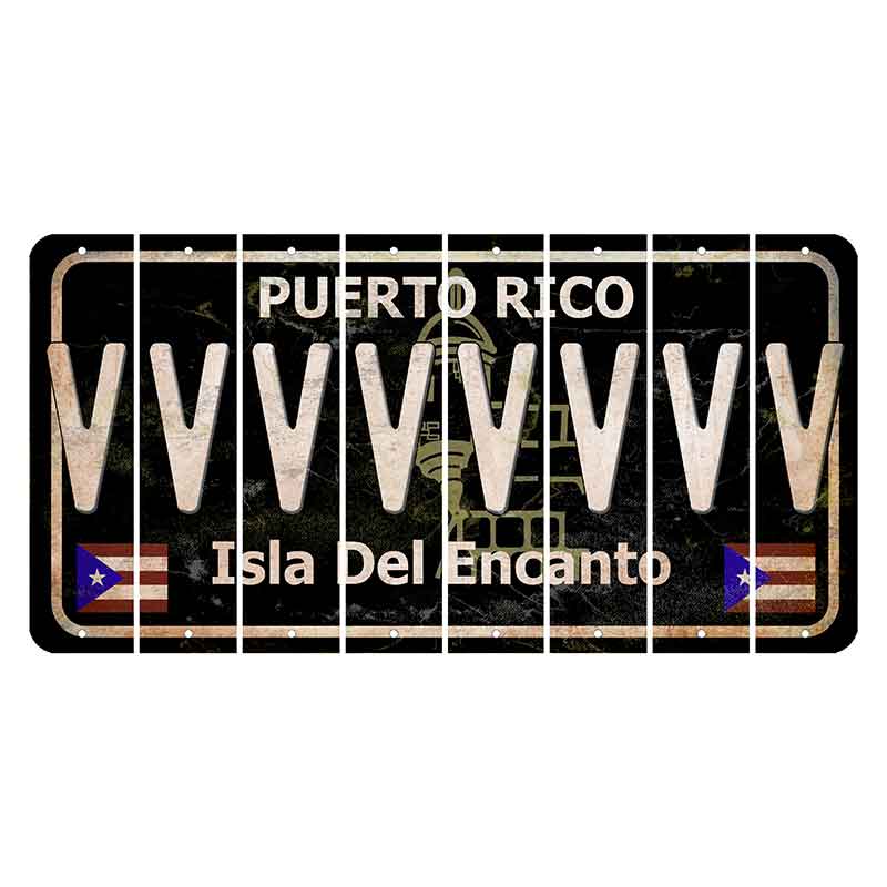 Puerto Rico Black Isla Del Encanto Cut License Plate Strips (Set of 8) V