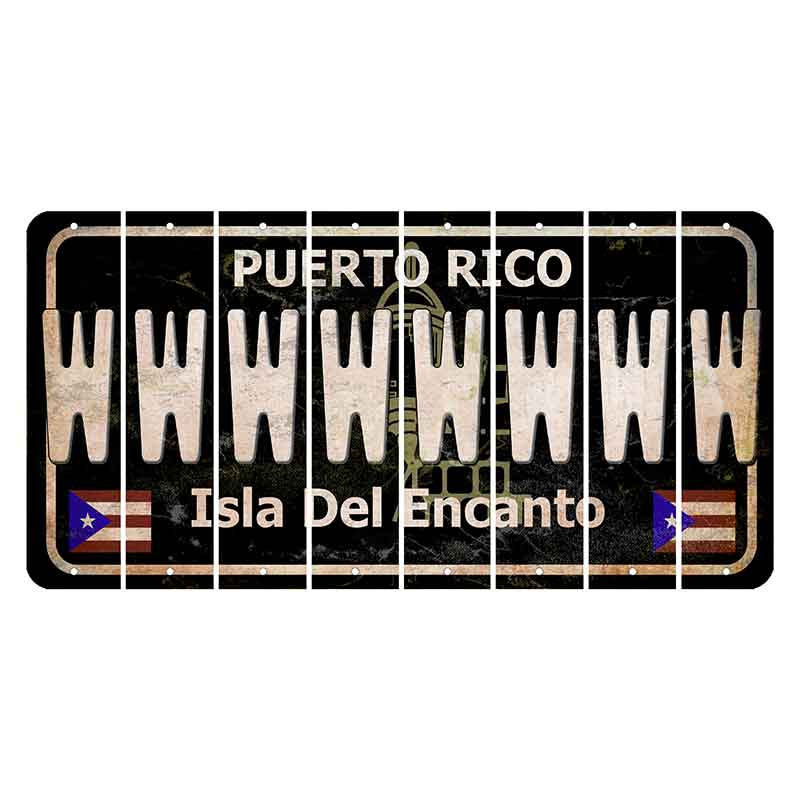 Puerto Rico Black Isla Del Encanto Cut License Plate Strips (Set of 8) W