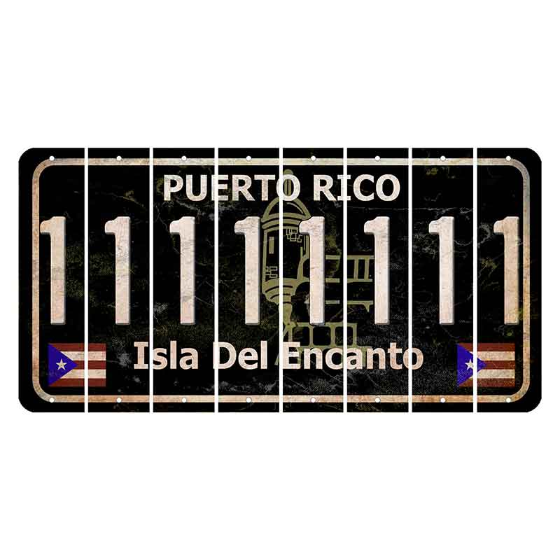 Puerto Rico Black Isla Del Encanto Cut License Plate Strips (Set of 8) 1