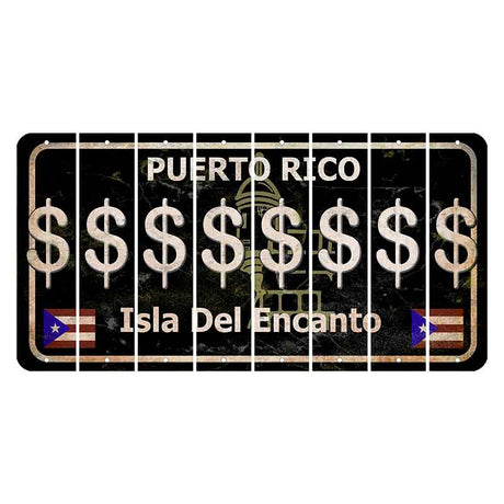 Puerto Rico Black Isla Del Encanto Cut License Plate Strips (Set of 8) Dollar Sign