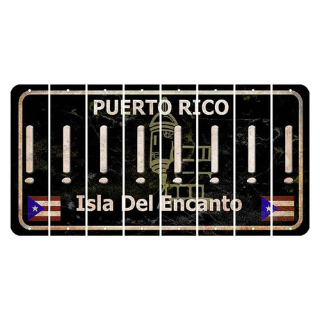 Puerto Rico Black Isla Del Encanto Cut License Plate Strips (Set of 8) Exclamation Point