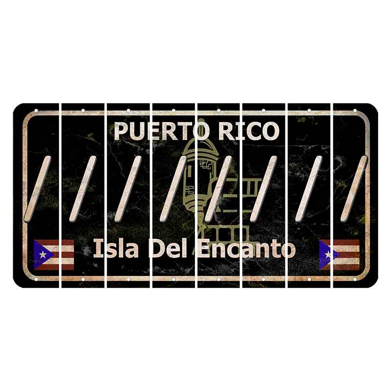 Puerto Rico Black Isla Del Encanto Cut License Plate Strips (Set of 8) Forward Slash