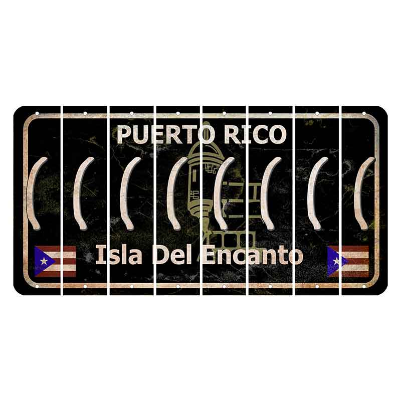 Puerto Rico Black Isla Del Encanto Cut License Plate Strips (Set of 8) Parenthesis - Left