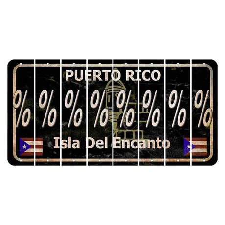 Puerto Rico Black Isla Del Encanto Cut License Plate Strips (Set of 8) Percent Sign