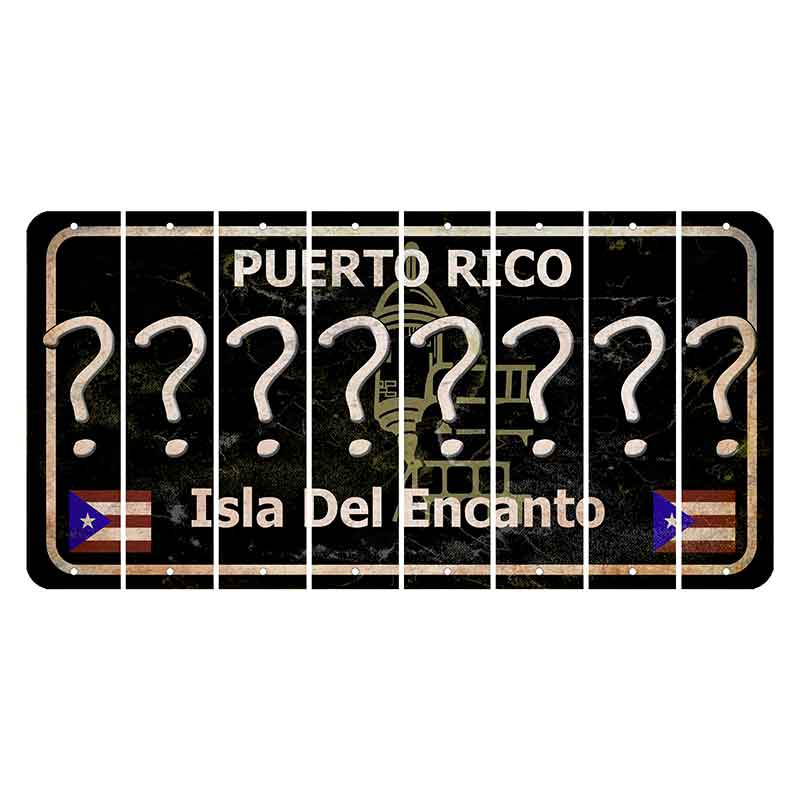 Puerto Rico Black Isla Del Encanto Cut License Plate Strips (Set of 8) Question Mark