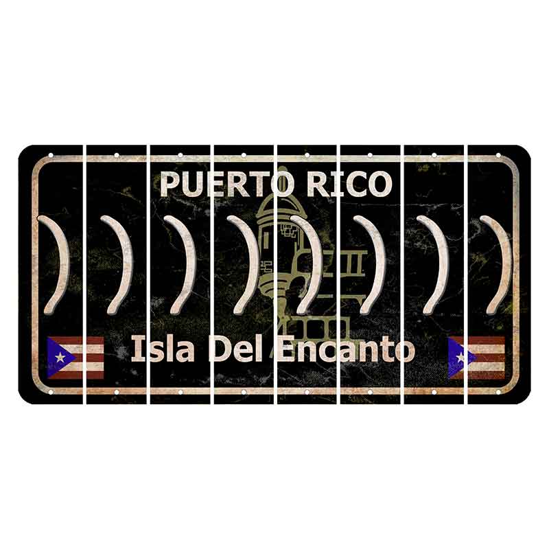 Puerto Rico Black Isla Del Encanto Cut License Plate Strips (Set of 8) Parenthesis - Right