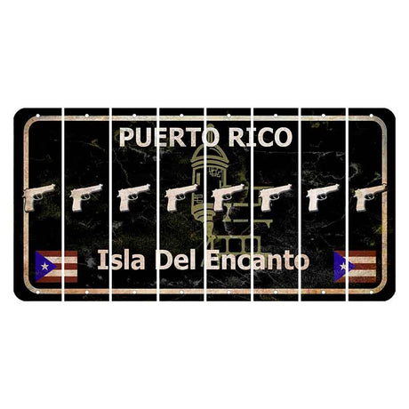 Puerto Rico Black Isla Del Encanto Cut License Plate Strips (Set of 8) Handgun