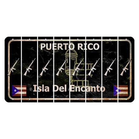 Puerto Rico Black Isla Del Encanto Cut License Plate Strips (Set of 8) Rifle