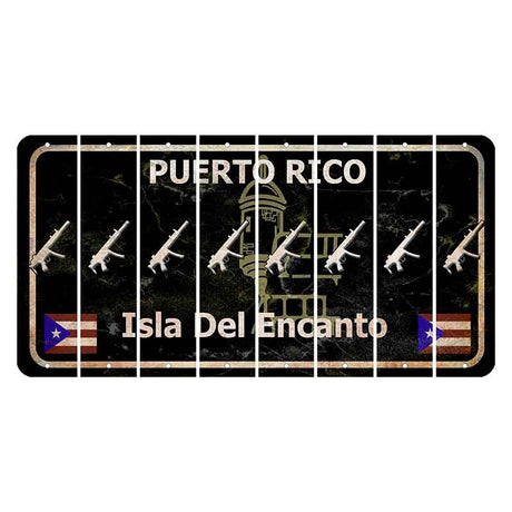 Puerto Rico Black Isla Del Encanto Cut License Plate Strips (Set of 8) Submachine Gun