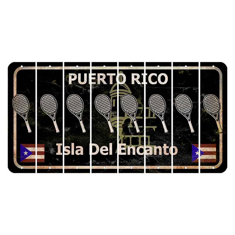 Puerto Rico Black Isla Del Encanto Cut License Plate Strips (Set of 8) Tennis Racket