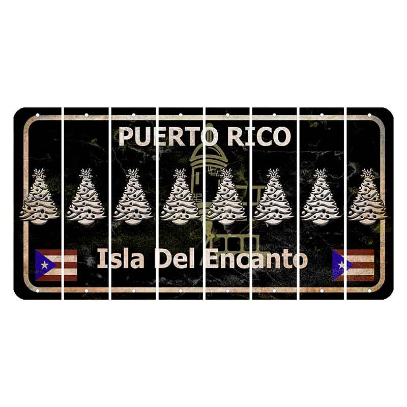 Puerto Rico Black Isla Del Encanto Cut License Plate Strips (Set of 8) Christmas Tree