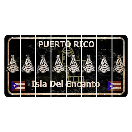 Puerto Rico Black Isla Del Encanto Cut License Plate Strips (Set of 8) Christmas Tree