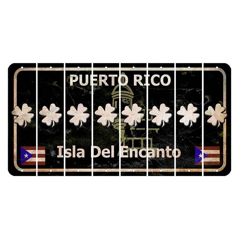 Puerto Rico Black Isla Del Encanto Cut License Plate Strips (Set of 8) Shamrock