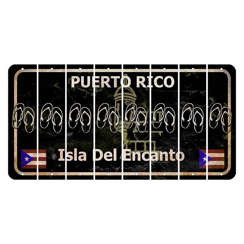 Puerto Rico Black Isla Del Encanto Cut License Plate Strips (Set of 8) Flip Flops