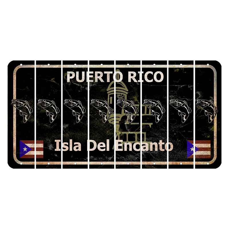 Puerto Rico Black Isla Del Encanto Cut License Plate Strips (Set of 8) Fish