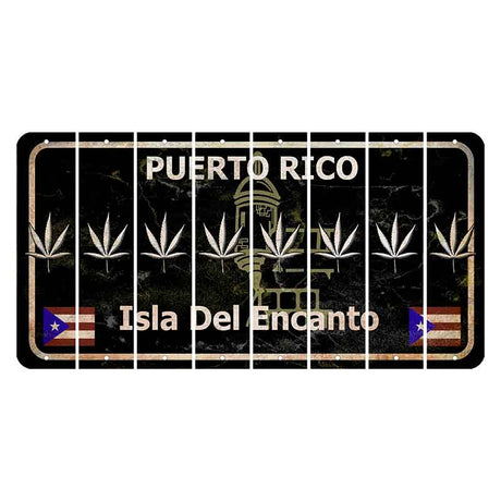 Puerto Rico Black Isla Del Encanto Cut License Plate Strips (Set of 8) Pot Leaf