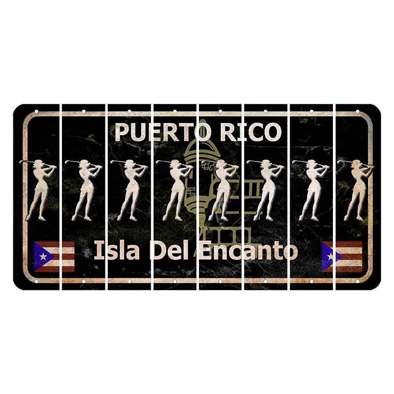 Puerto Rico Black Isla Del Encanto Cut License Plate Strips (Set of 8) Female Golfer