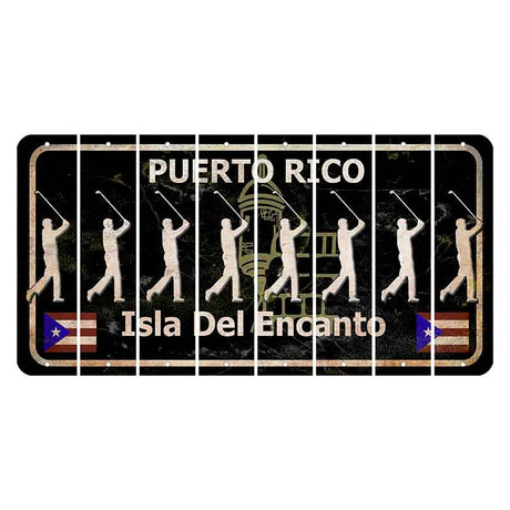 Puerto Rico Black Isla Del Encanto Cut License Plate Strips (Set of 8) Male Golfer