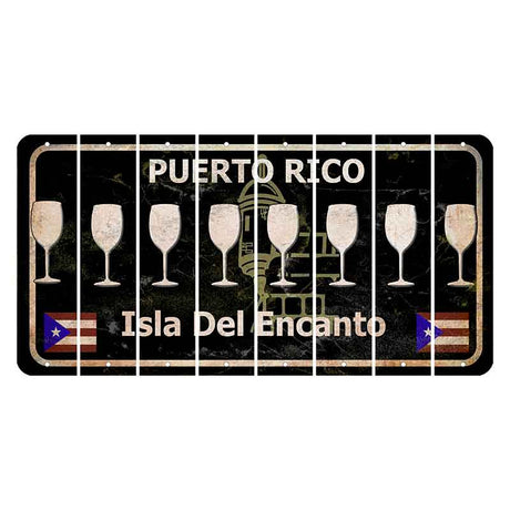 Puerto Rico Black Isla Del Encanto Cut License Plate Strips (Set of 8) Wine Glass