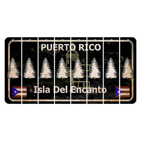 Puerto Rico Black Isla Del Encanto Cut License Plate Strips (Set of 8) Pine Tree