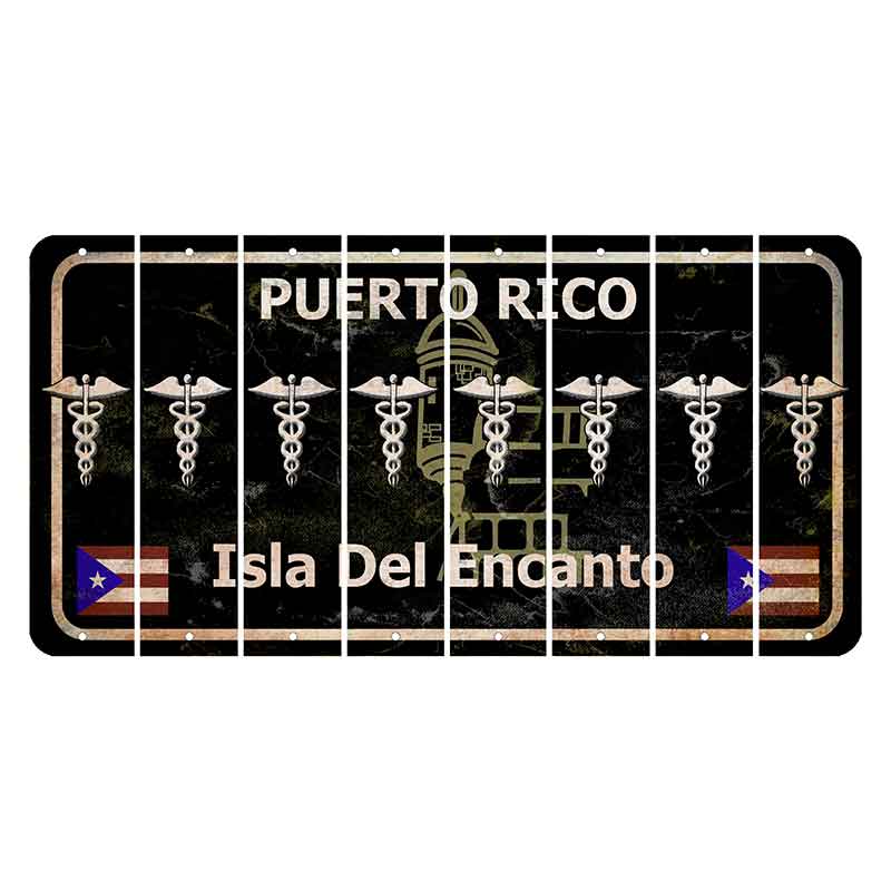 Puerto Rico Black Isla Del Encanto Cut License Plate Strips (Set of 8) Caduceus