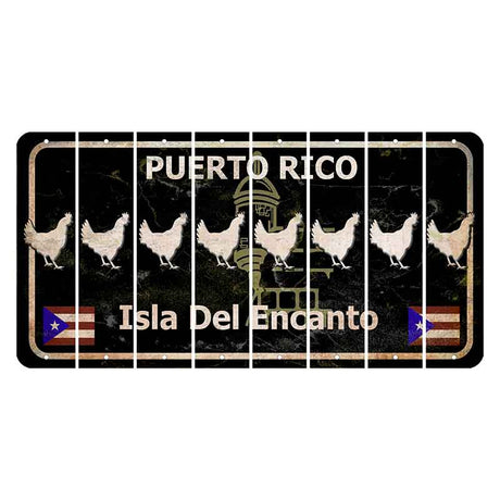 Puerto Rico Black Isla Del Encanto Cut License Plate Strips (Set of 8) Chicken