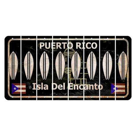 Puerto Rico Black Isla Del Encanto Cut License Plate Strips (Set of 8) Surfboard