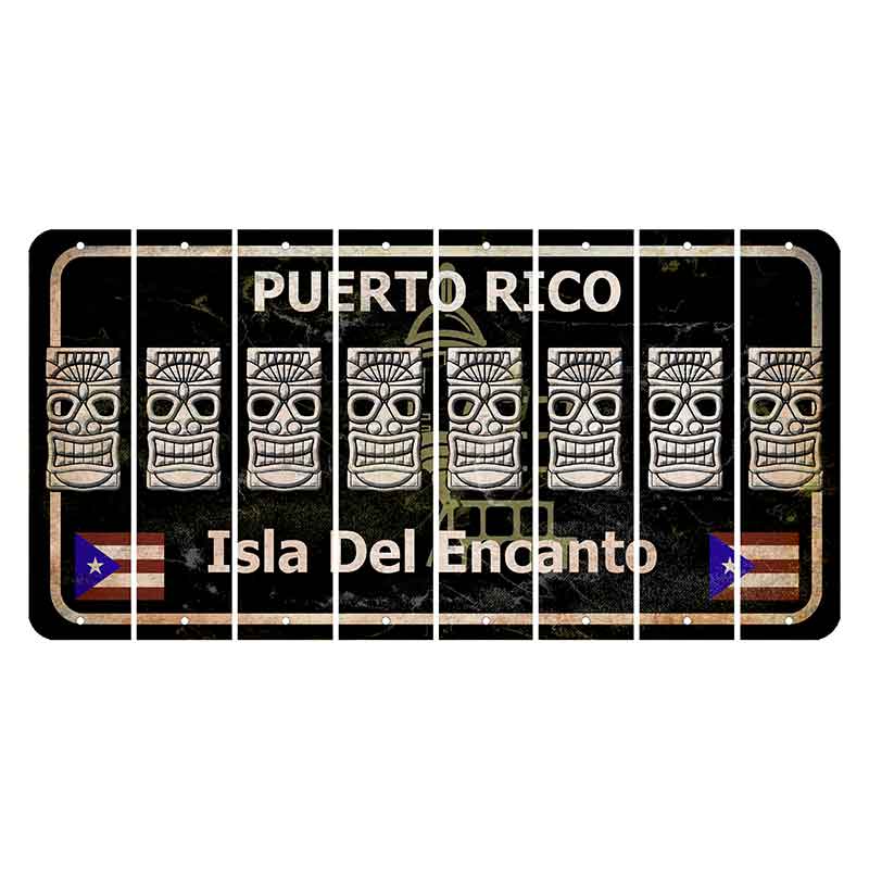 Puerto Rico Black Isla Del Encanto Cut License Plate Strips (Set of 8) Tiki