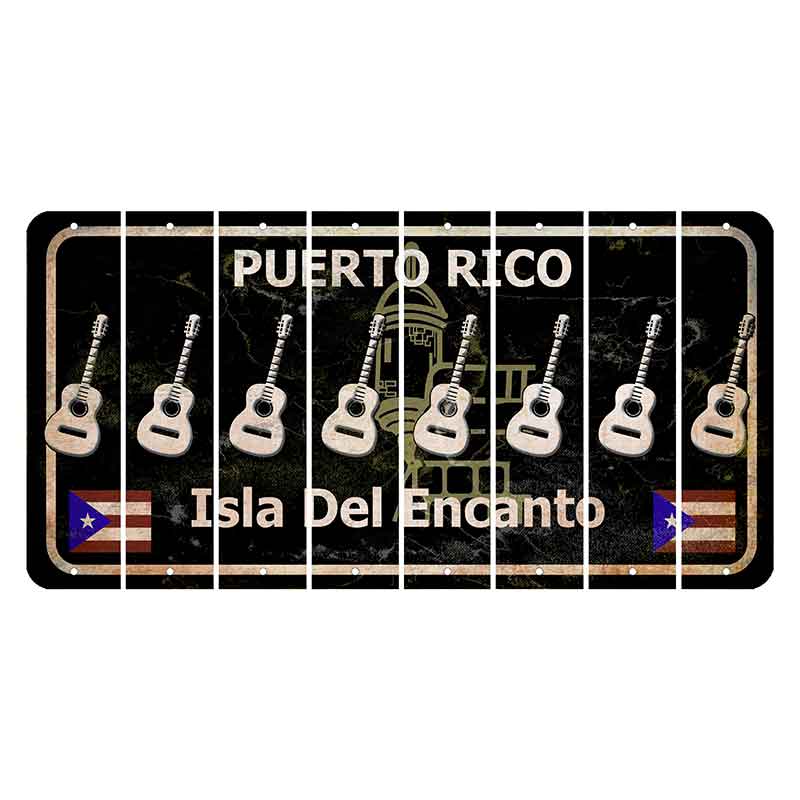 Puerto Rico Black Isla Del Encanto Cut License Plate Strips (Set of 8) Guitar