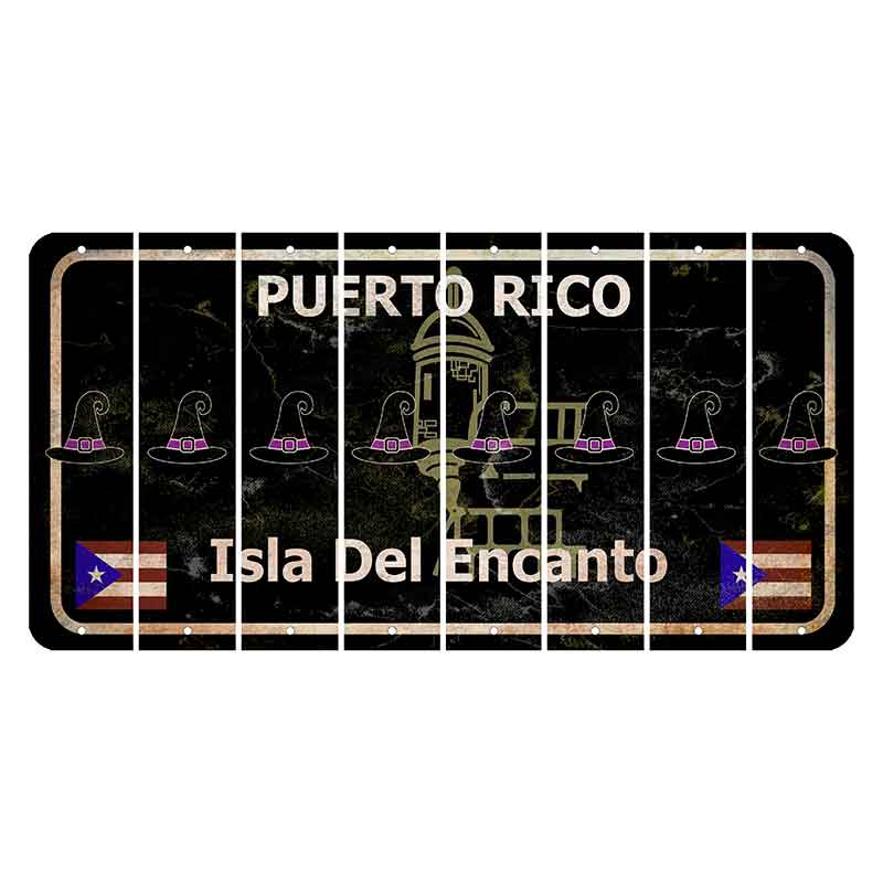 Puerto Rico Black Isla Del Encanto Cut License Plate Strips (Set of 8) Witches Hat