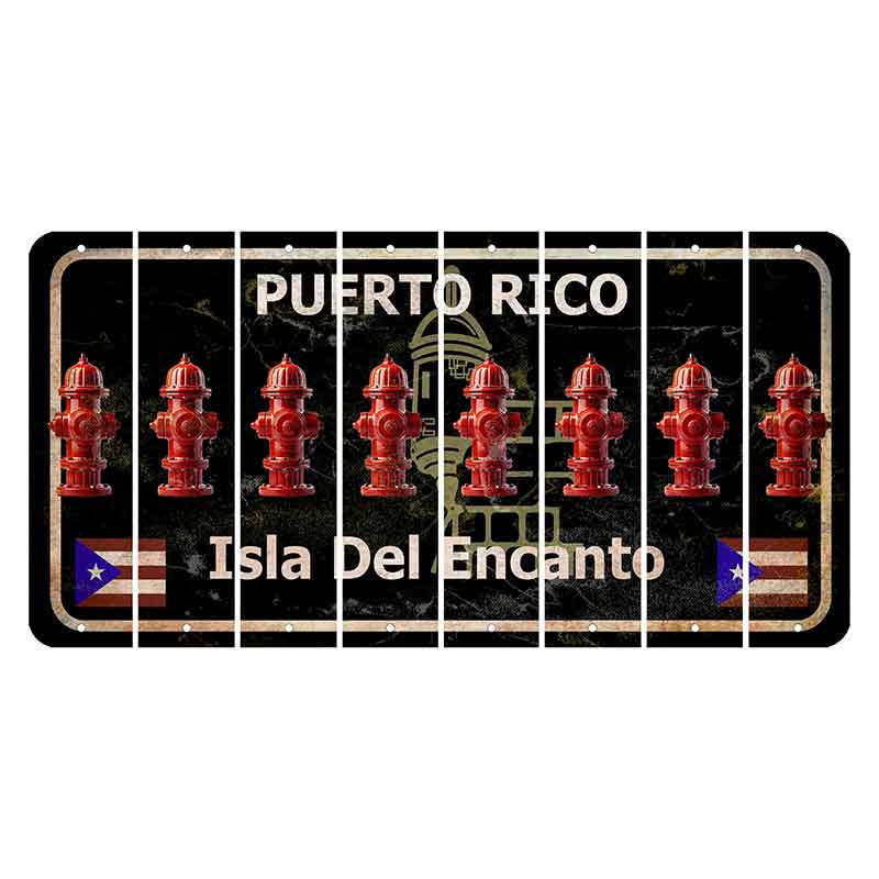 Puerto Rico Black Isla Del Encanto Cut License Plate Strips (Set of 8) Fire Hydrant