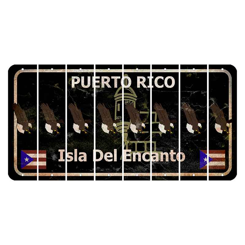 Puerto Rico Black Isla Del Encanto Cut License Plate Strips (Set of 8) Bald Eagle